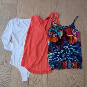 3 Piece Womens Bundle Wet Seal Tank Paper Moon White Bodysuit Coral Blouse Top S